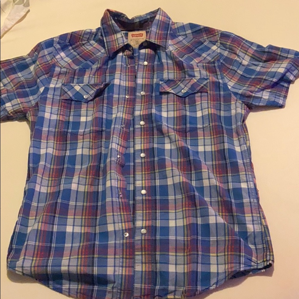 LEVI MULTI COLORED PLAID MENS BUTTONED UP SHIRT